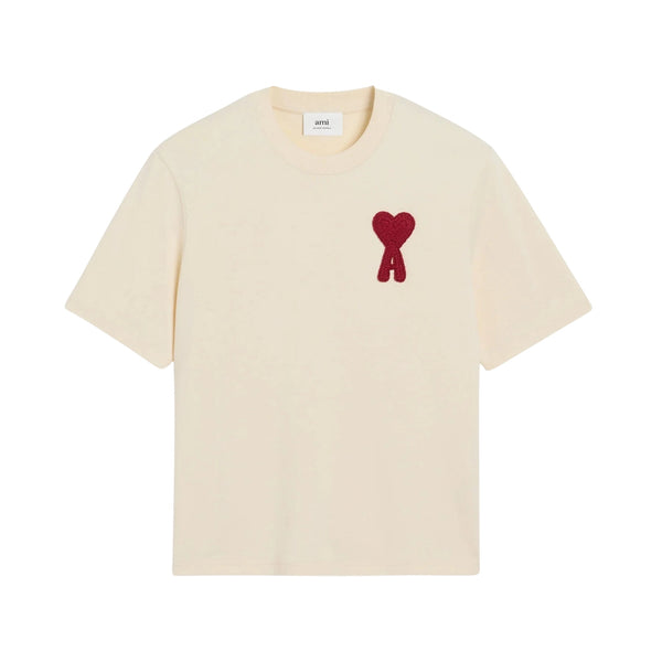 Ami Paris Ami de Cœur Patch T-shirt in beige with red patch