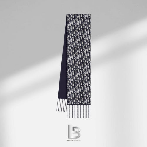 Dior Oblique Scarf Navy Blue Cashmere