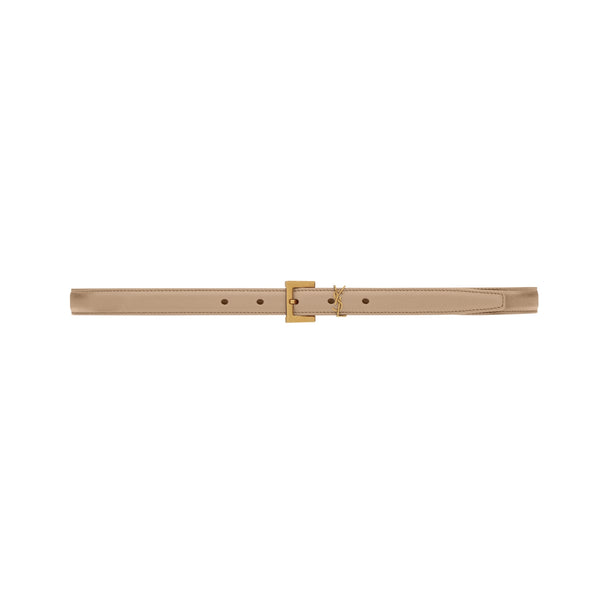 Saint Laurent Cassandre 3CM Belt in dark beige leather