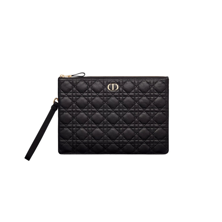 Dior Caro Daily Pouch in black calfskin with Cannage stitching