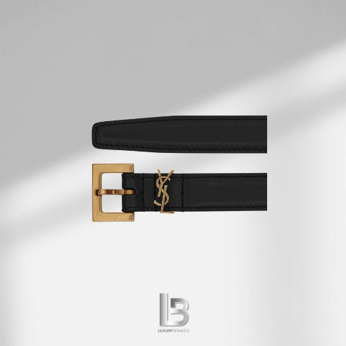 Saint Laurent Cassandre 3CM Belt With Square Buckle In Box Saint Laurent Black Leather