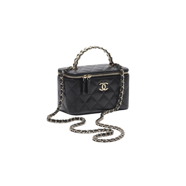 Chanel Long Vanity with Chain in quilted black leather, top handle