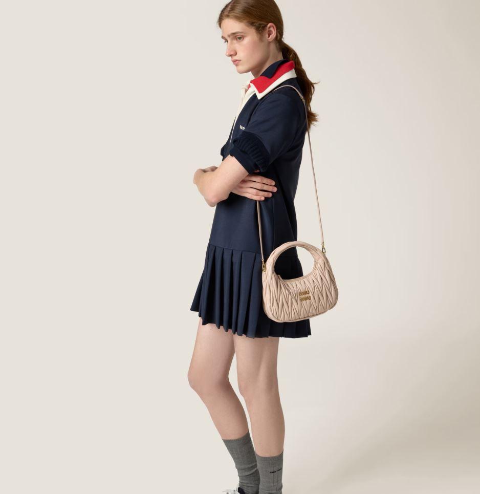 Miu Miu Wander matelassé nappa leather Powder Pink hobo bag
