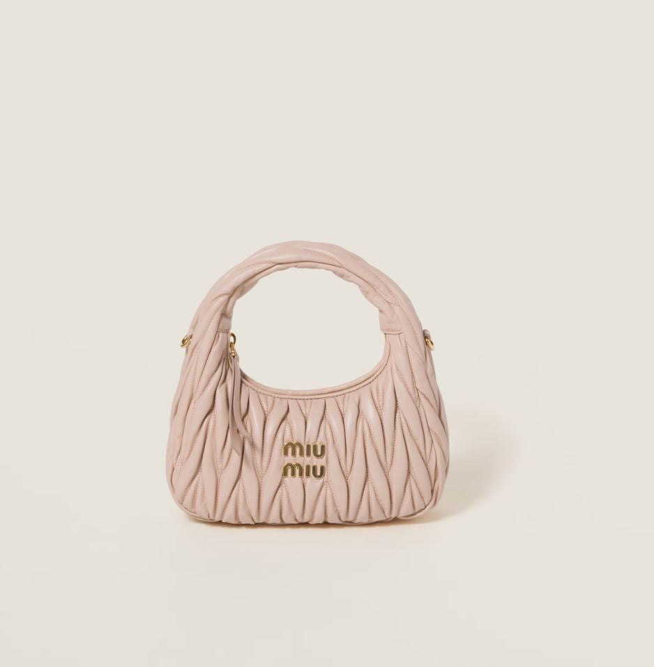 Miu Miu Wander matelassé nappa leather Powder Pink hobo bag