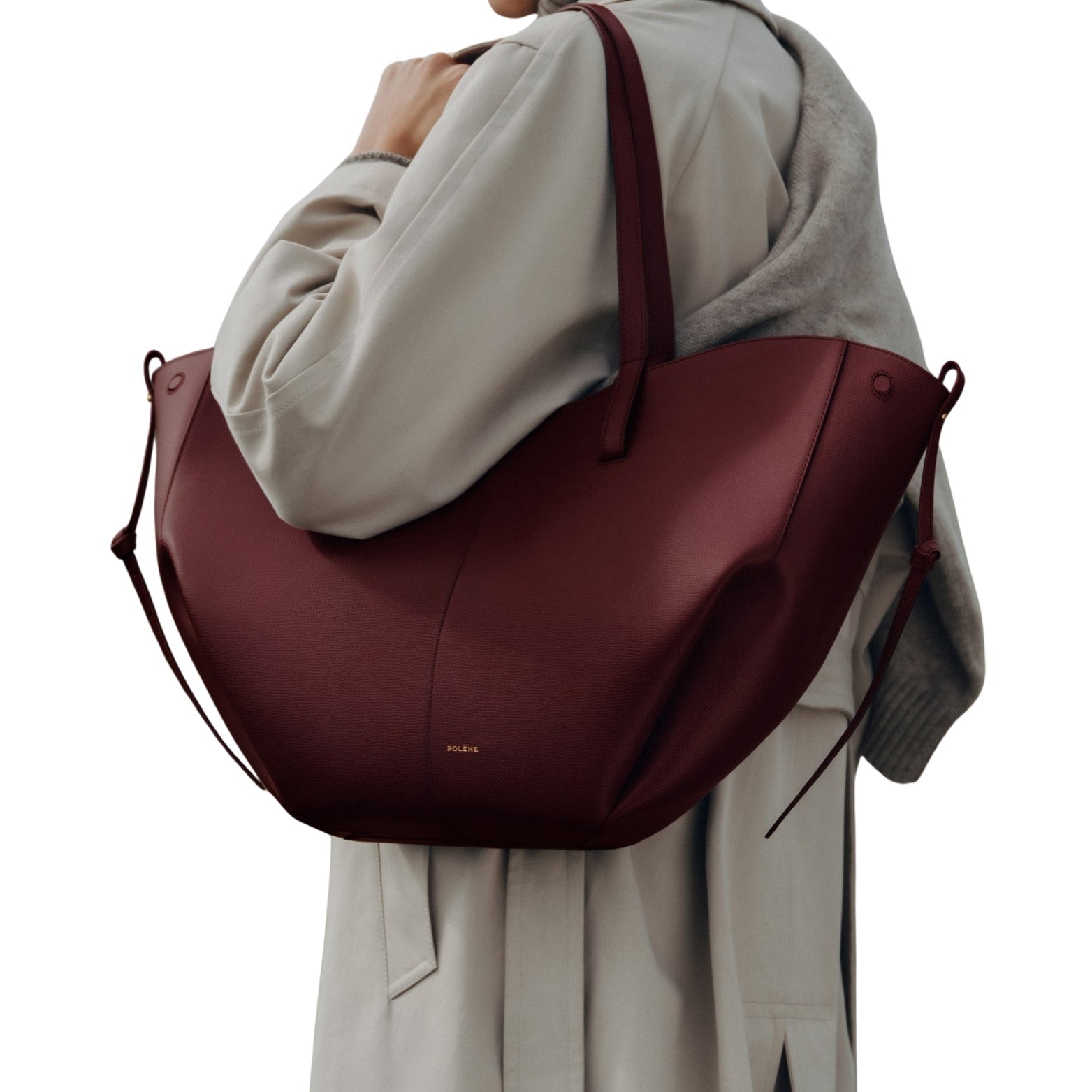 Polène Cyme Tote in textured black cherry – side view