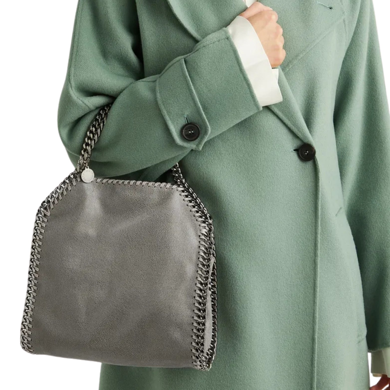 Stella McCartney Falabella Tiny in dark grey – styled view
