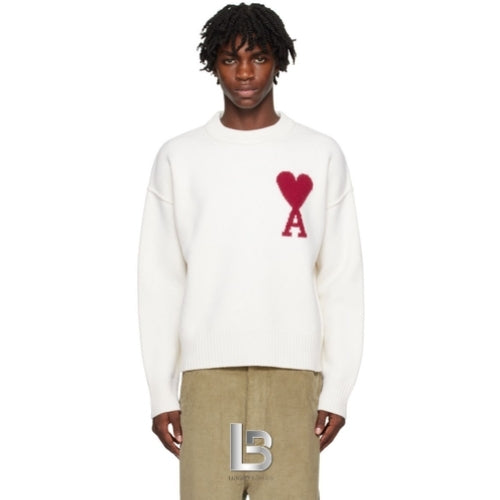 Ami Paris Knit Wool White Sweater
