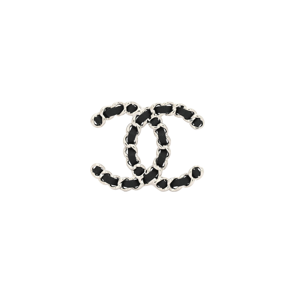 Chanel Lambskin Chain CC Brooch Black Silver