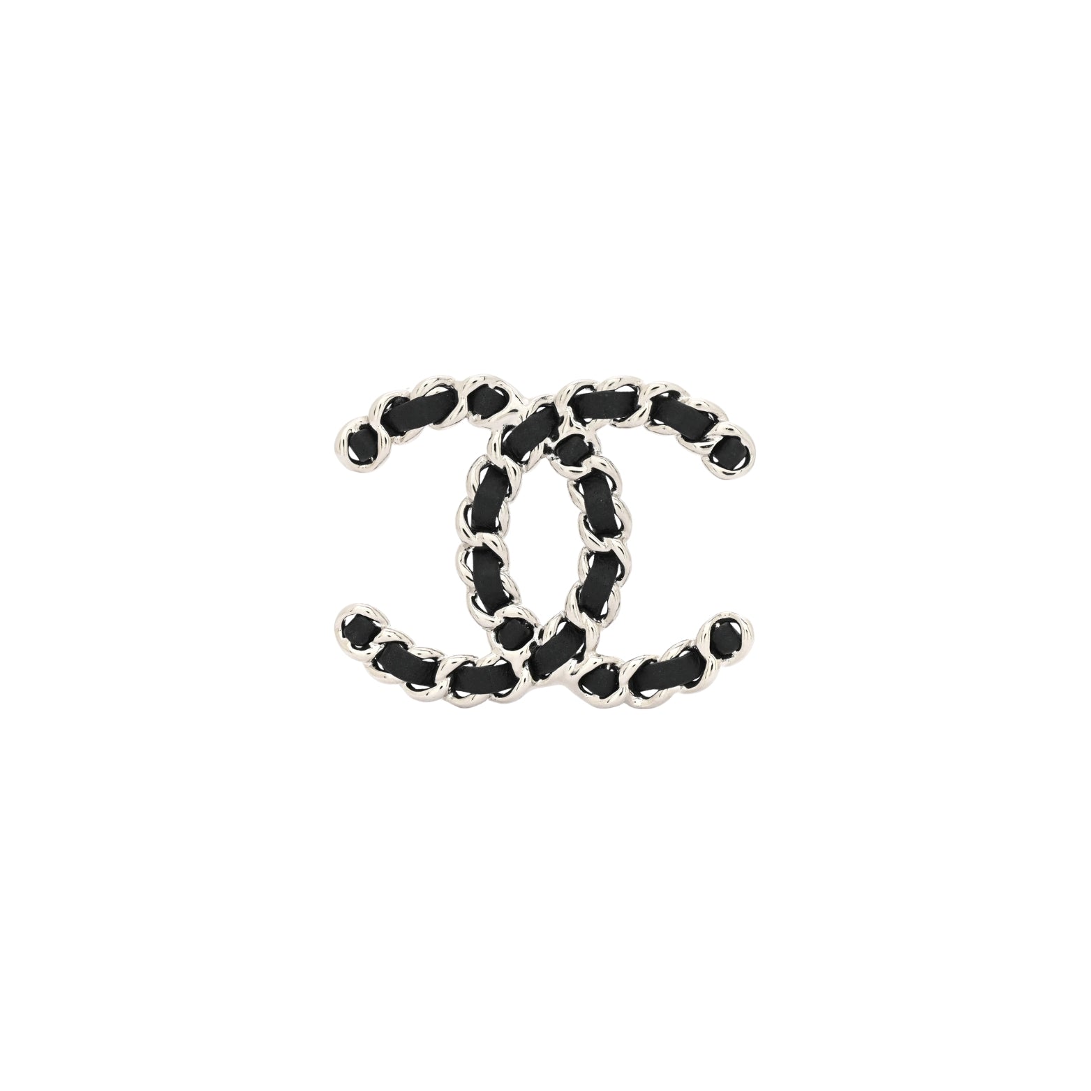 Chanel Lambskin Chain CC Brooch Black Silver