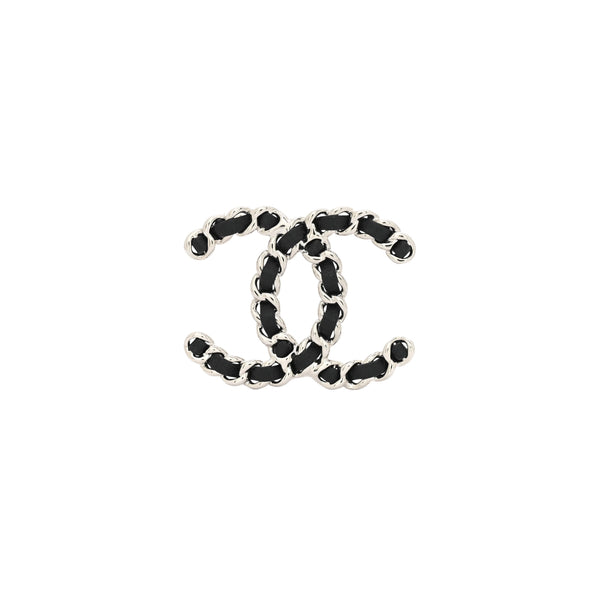 Chanel CC Lambskin Chain Brooch in Black and Silver