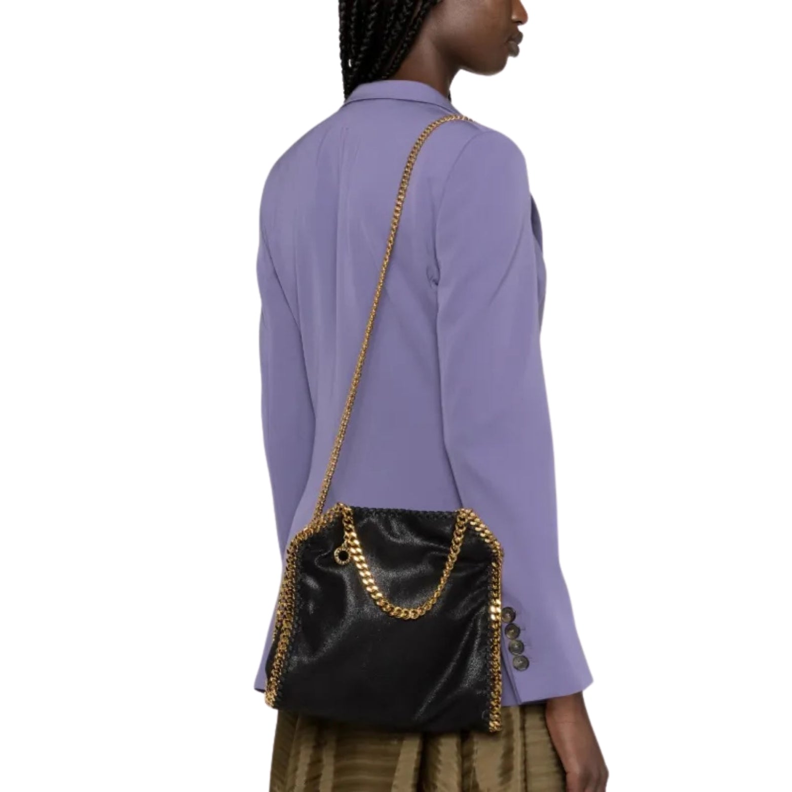 Stella McCartney Falabella Mini in black gold – styled view