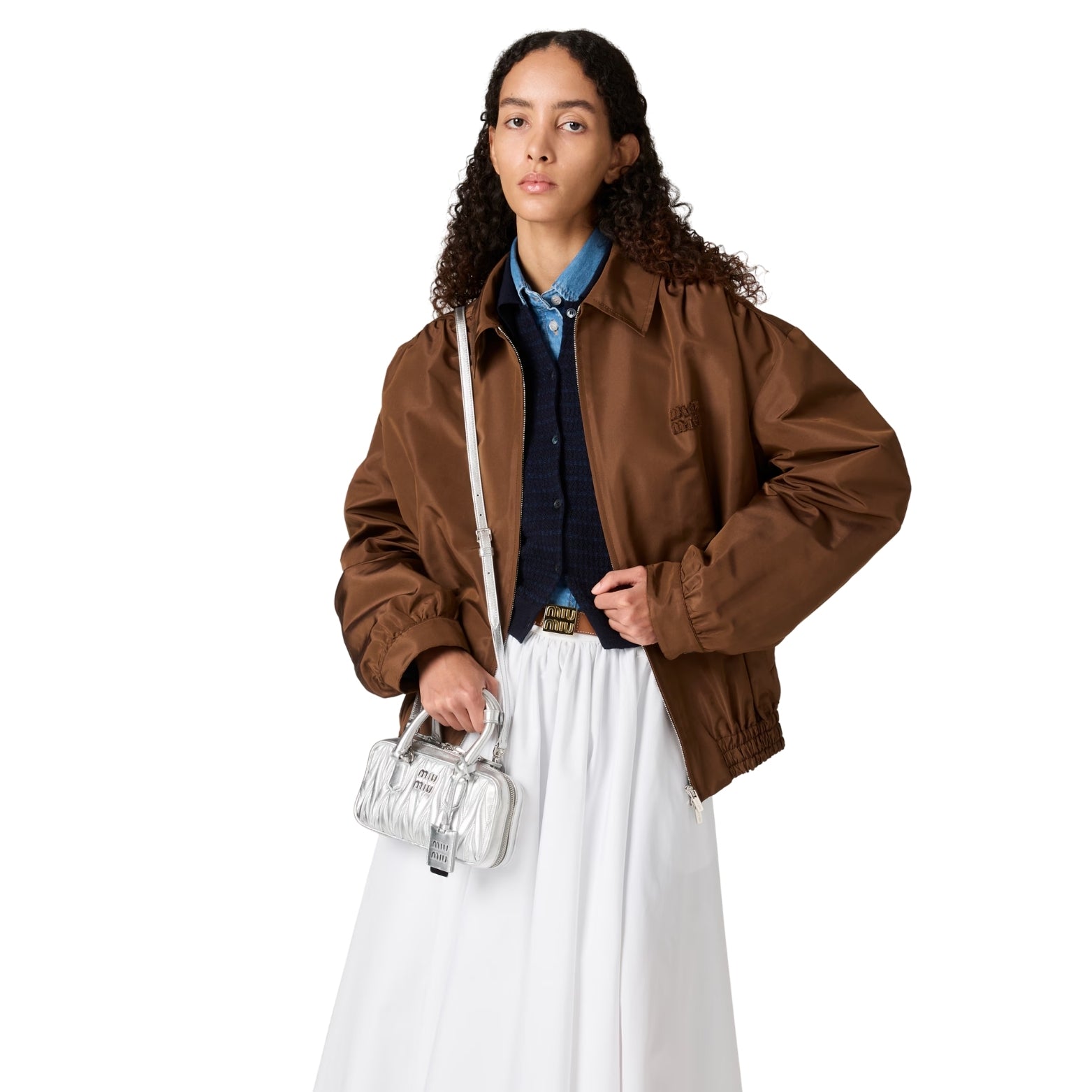 Miu Miu Arcadie Mini in silver – styled view