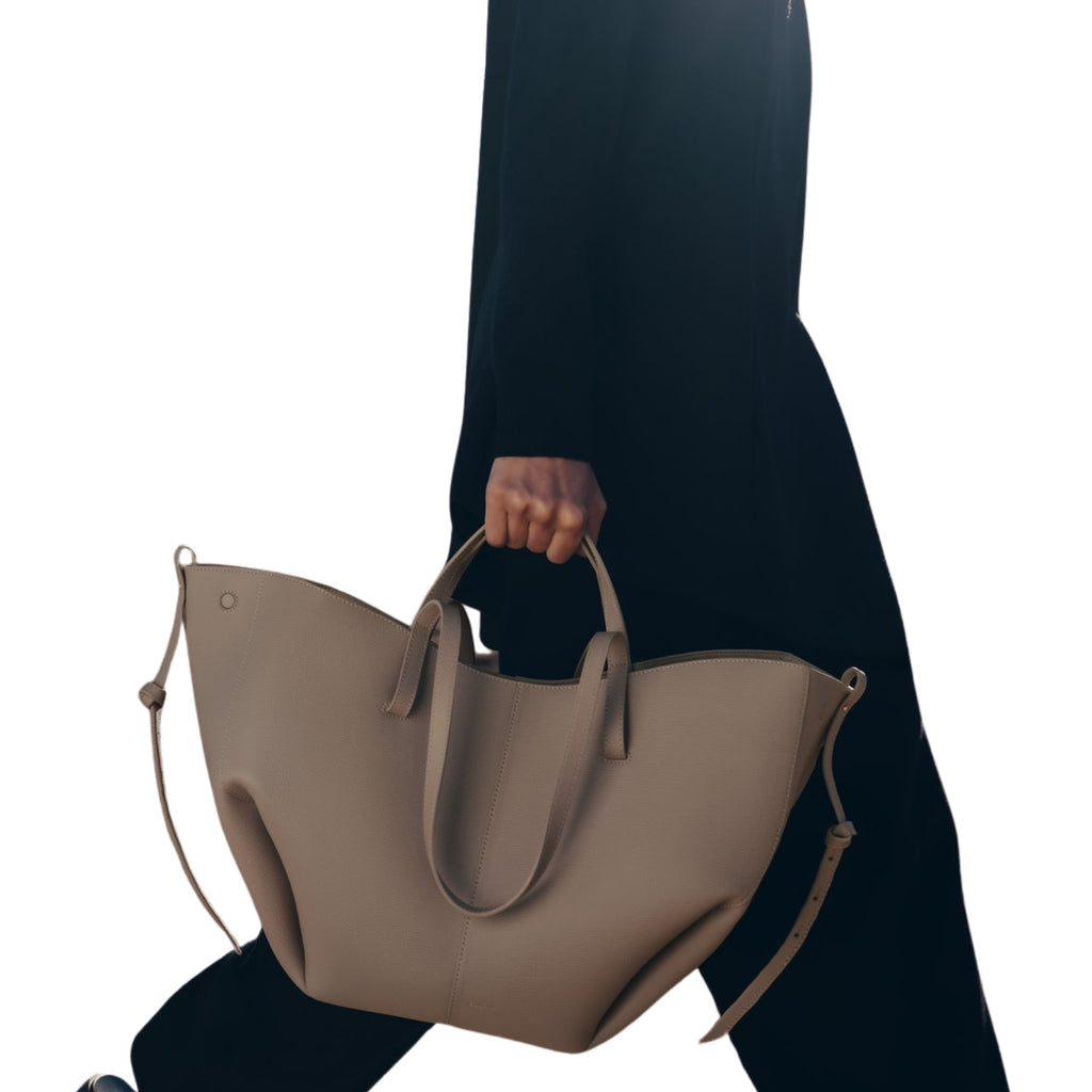 Polène Cyme Tote in textured taupe – styled view