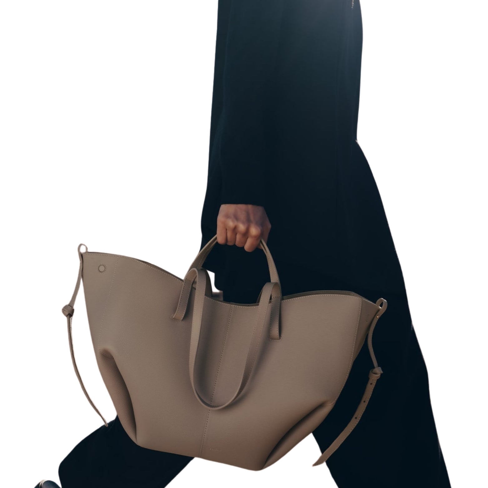 Polène Cyme Tote in textured taupe – styled view