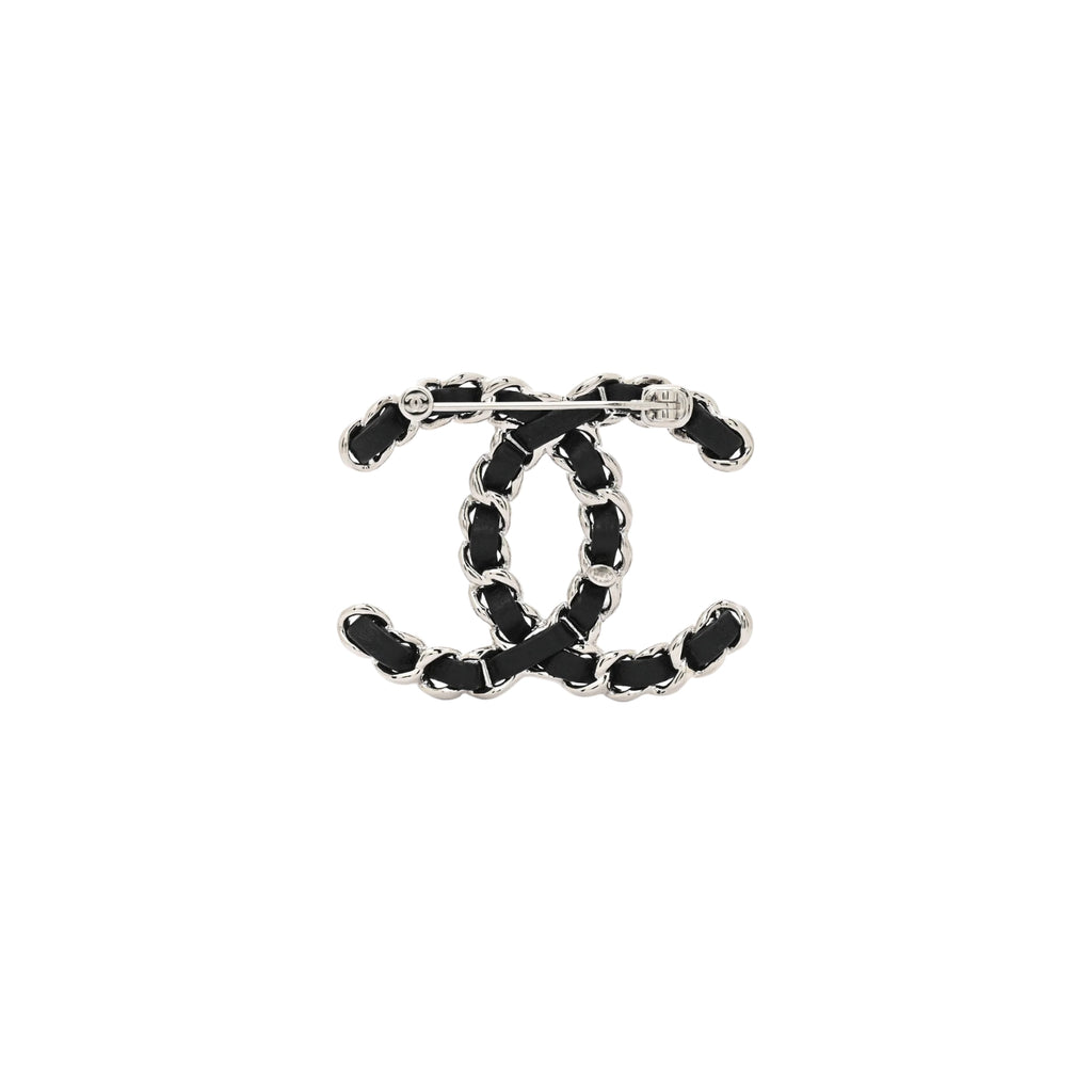 Chanel Lambskin Chain CC Brooch Black Silver