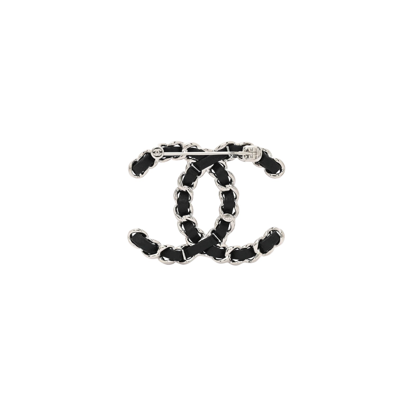 Chanel Lambskin Chain CC Brooch Black Silver