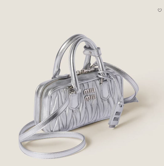 Miu Miu Arcadie matelassé nappa silver leather mini-bag