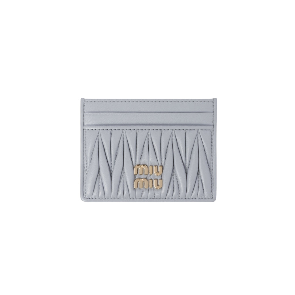 Miu Miu Card Holder in pearl grey matelassé nappa leather