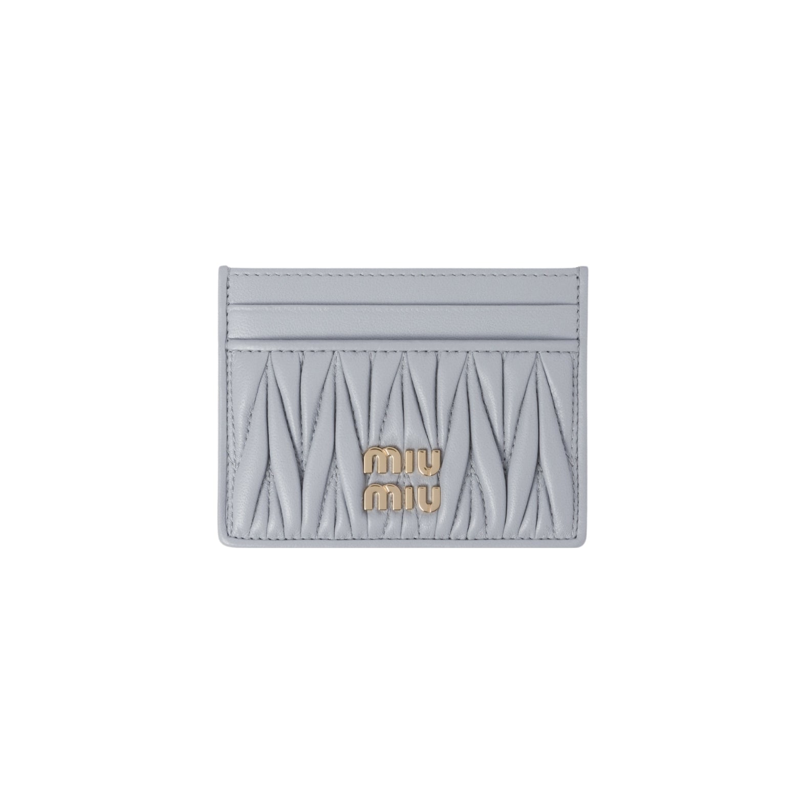Miu Miu Card Holder in pearl grey matelassé nappa leather