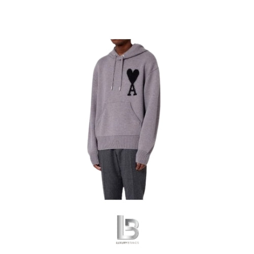 Ami Paris De Coeur Grey knit hoodie