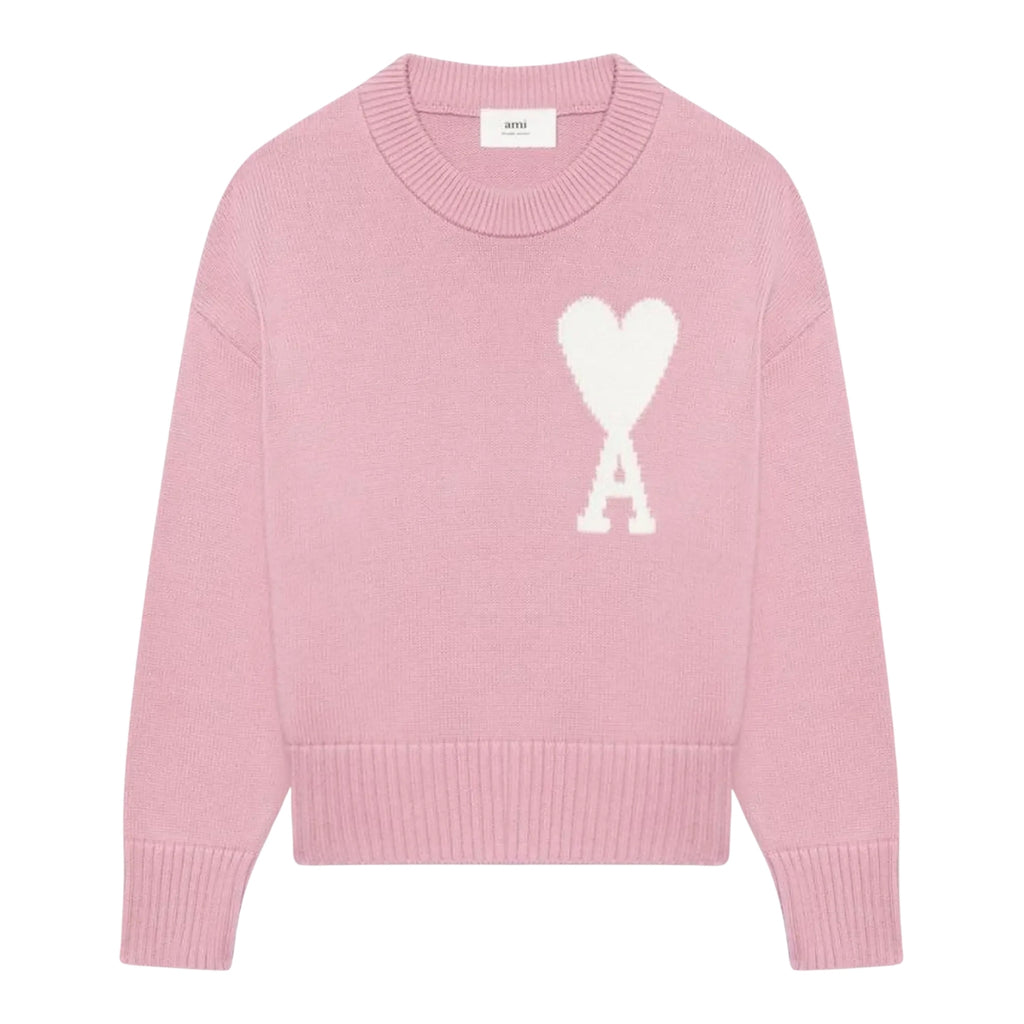 Knit Wool Sweater in pink with white Ami heart