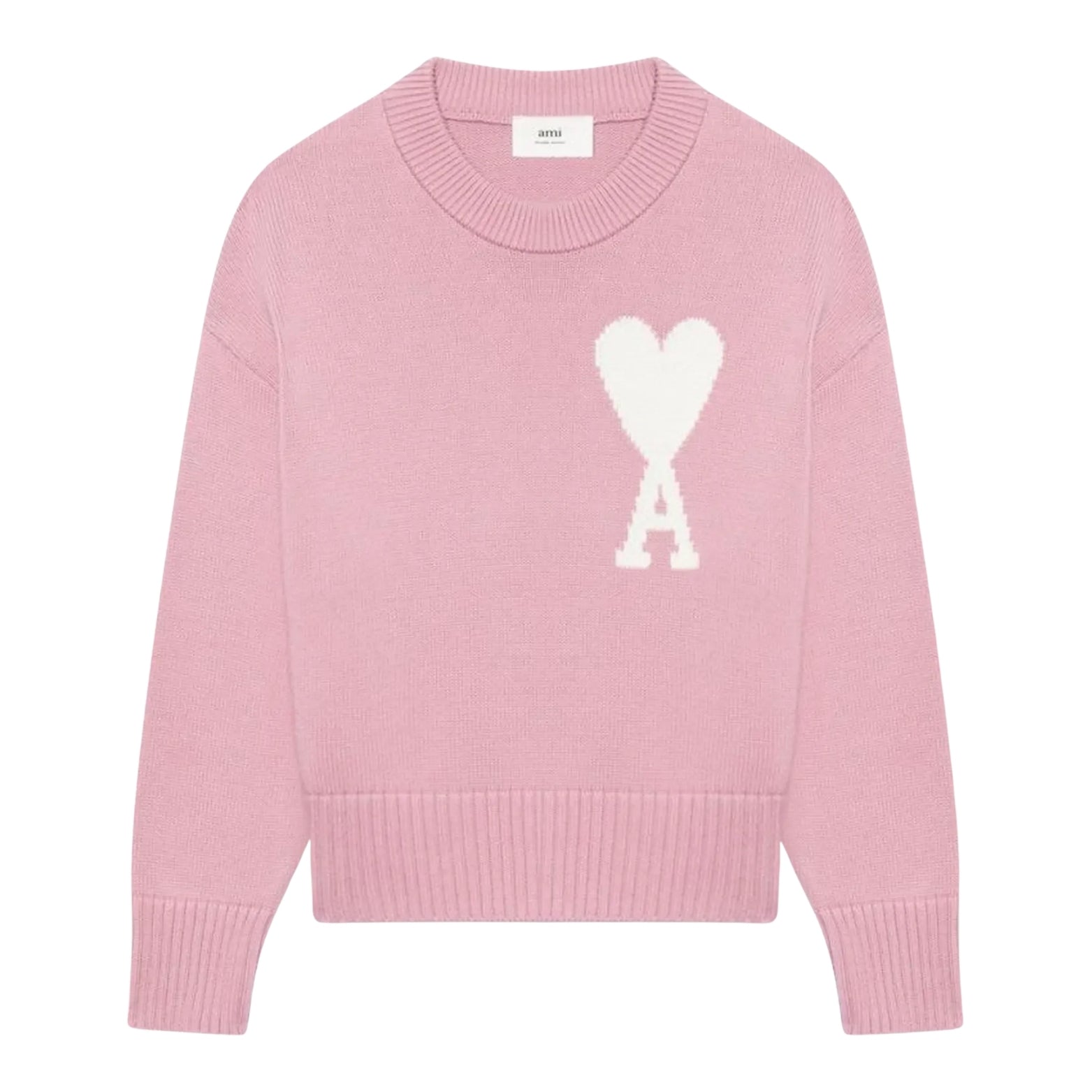 Knit Wool Sweater in pink with white Ami heart