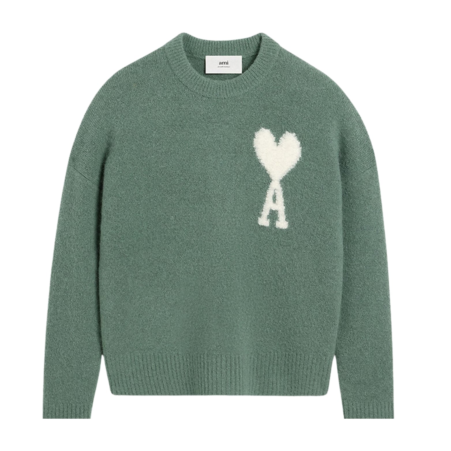 Knit Wool Sweater in green with white Ami heart