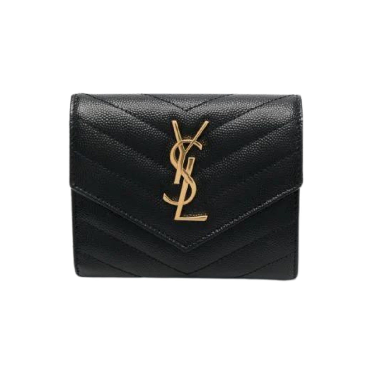 Saint Laurent Compact Tri-Fold Wallet in black leather