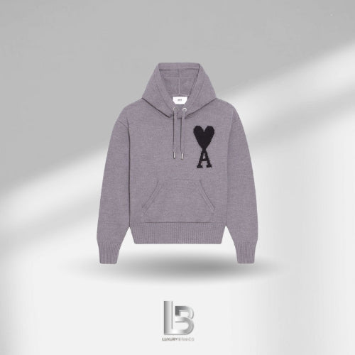 Ami Paris De Coeur Grey knit hoodie