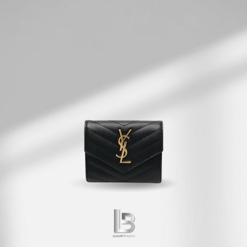 Saint Laurent Monogram compact tri-fold wallet In Black