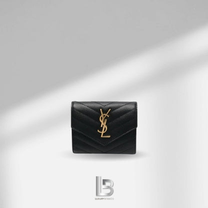 Saint Laurent Monogram compact tri-fold wallet In Black