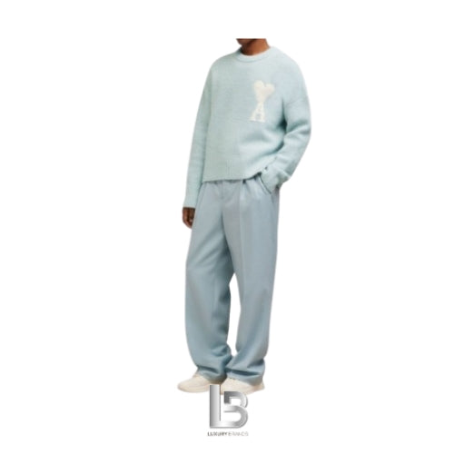 Ami Paris Knit Wool Light Blue Sweater