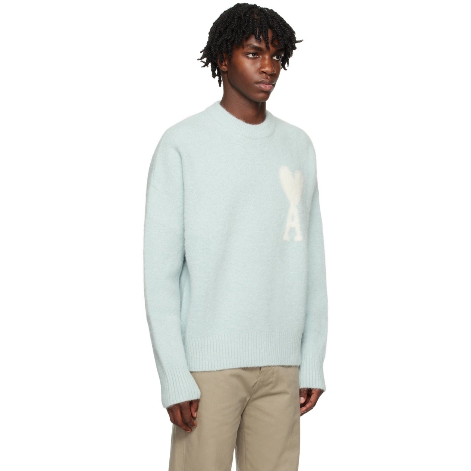 Knit Wool Sweater in light blue – styled view