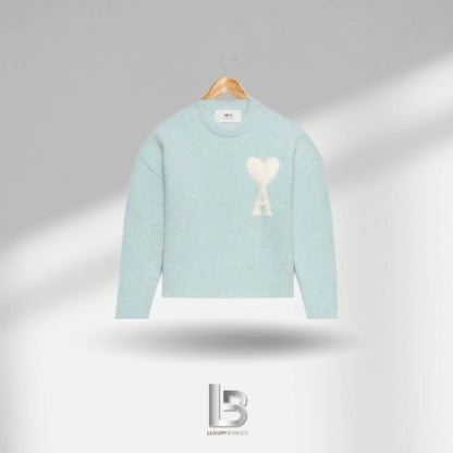 Ami Paris Knit Wool Light Blue Sweater