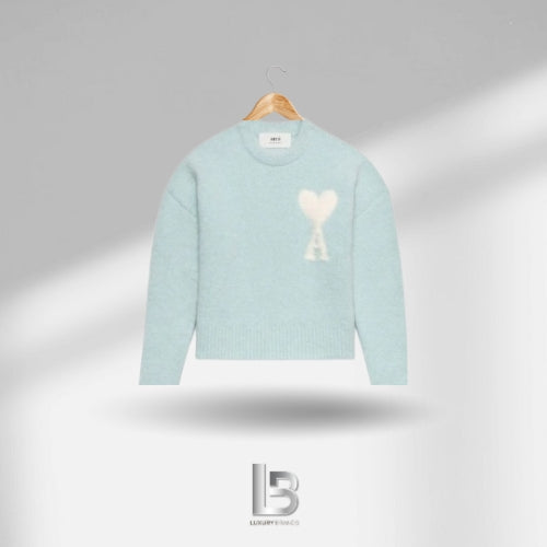 Ami Paris Knit Wool Light Blue Sweater