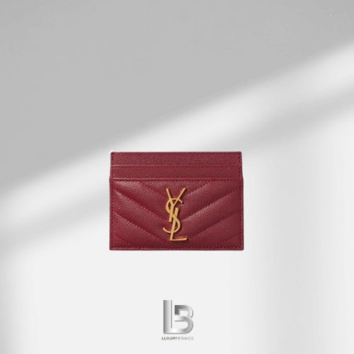 Saint Laurent Monogramme quilted textured-leather Burgundy cardholder