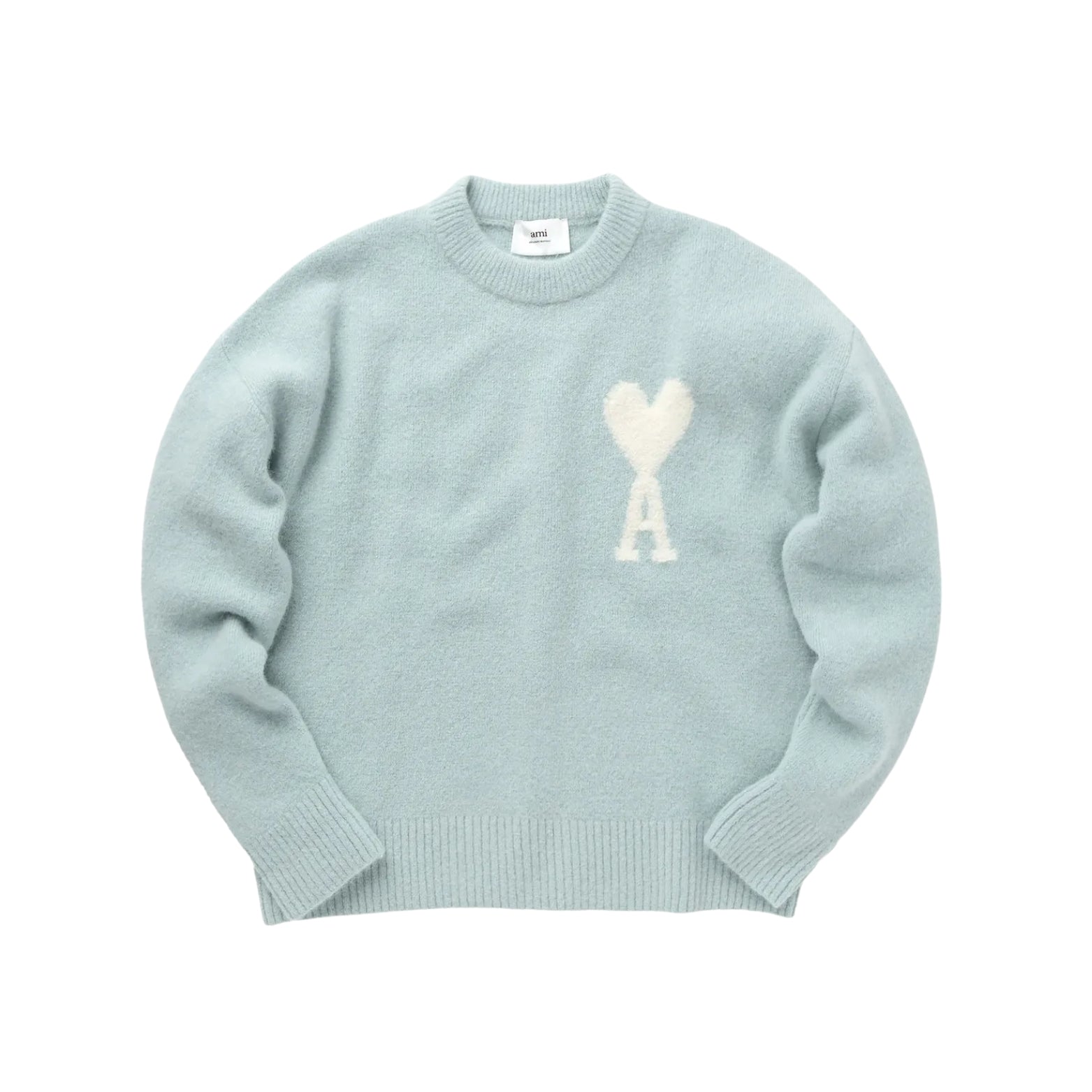 Knit Wool Sweater in light blue with white Ami heart
