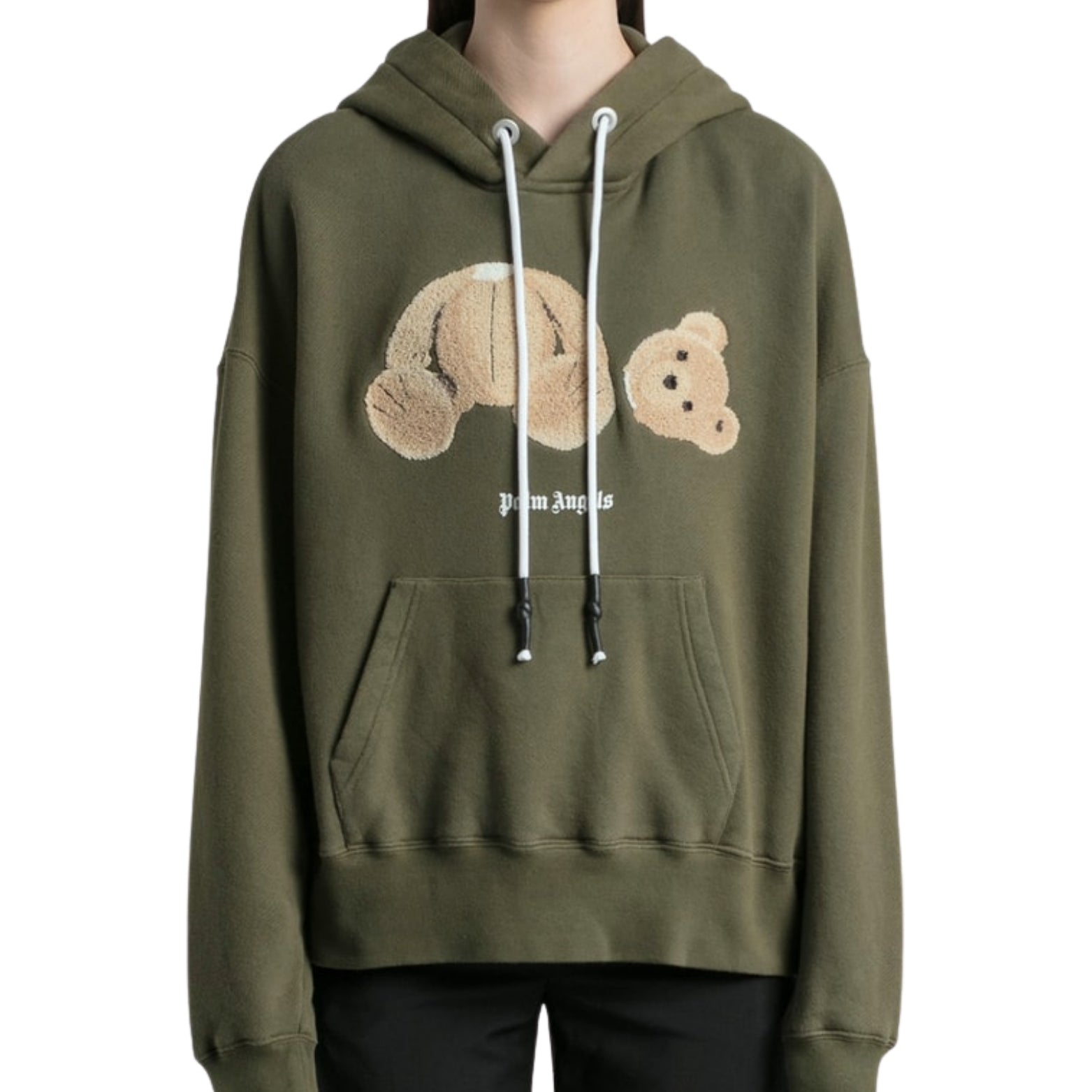 Bear Hoodie in olive green – detail view