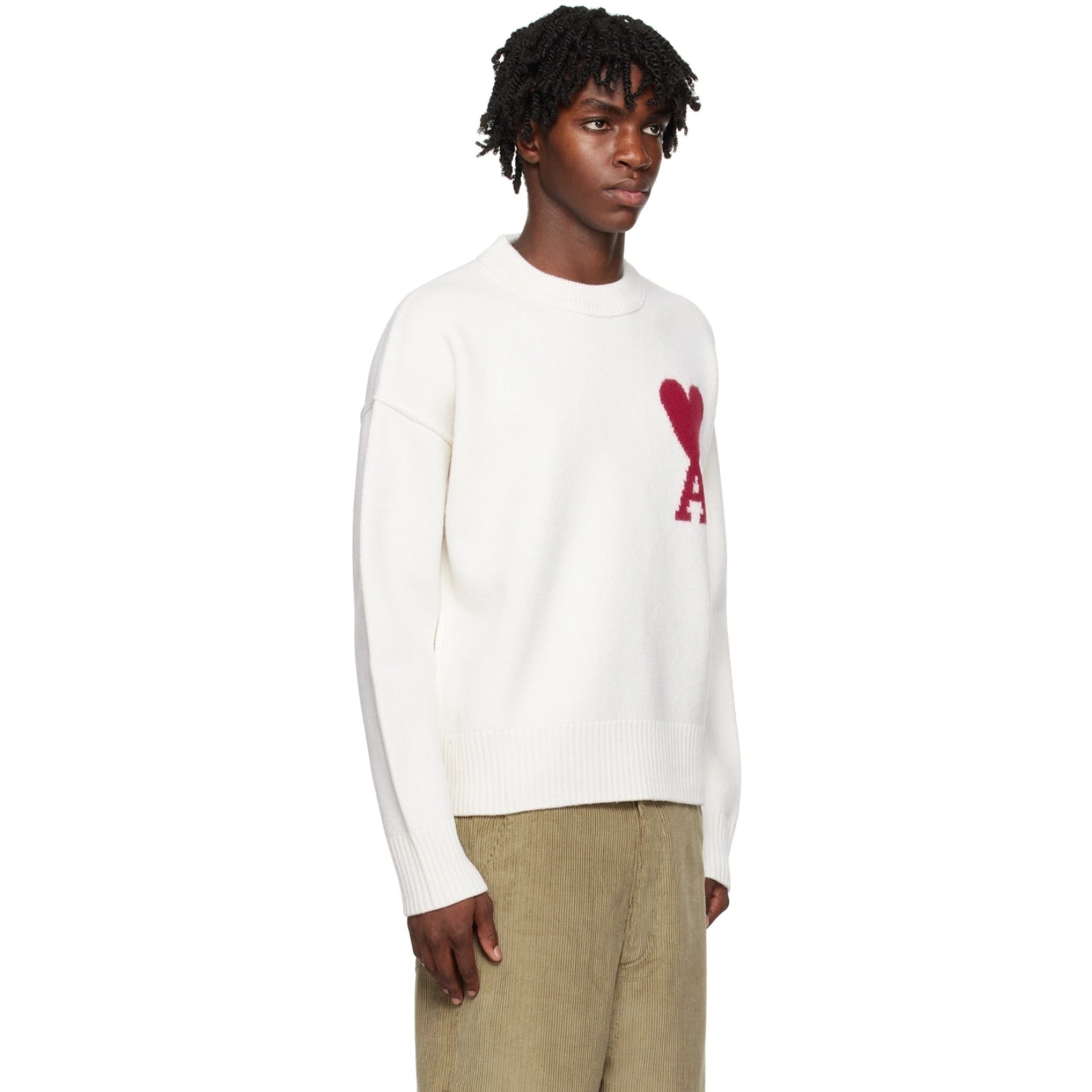 Ami Paris Knit Wool Sweater in white – detail view