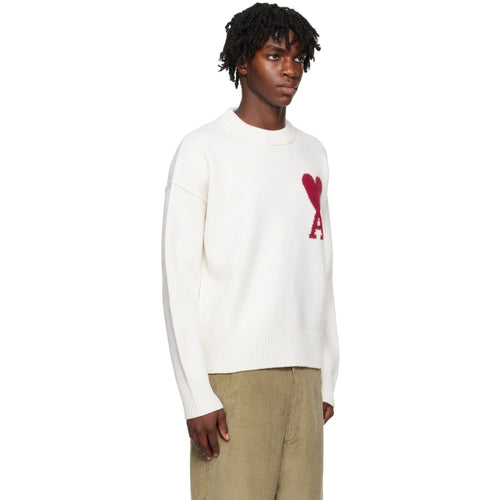 Ami Paris Knit Wool Sweater in white – detail view