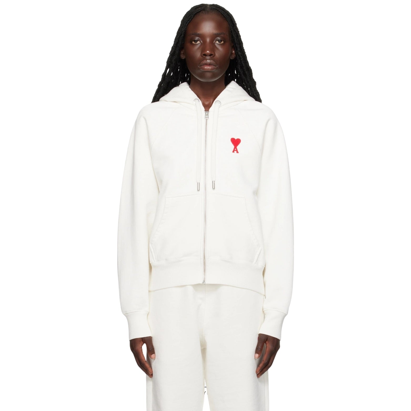 Zipped Cotton Jacket in white – detail