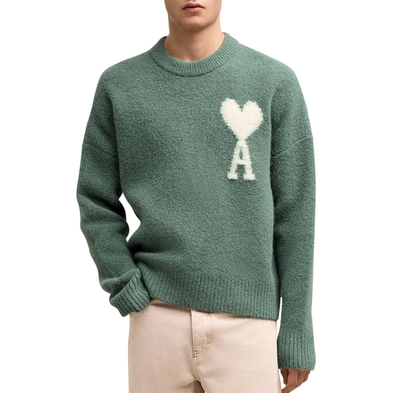 Knit Wool Sweater in green – detail view