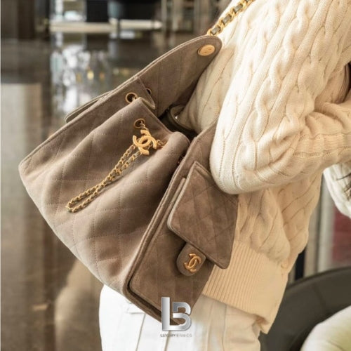 Chanel 25 Suede Gold Hardware Hobo Small Bag