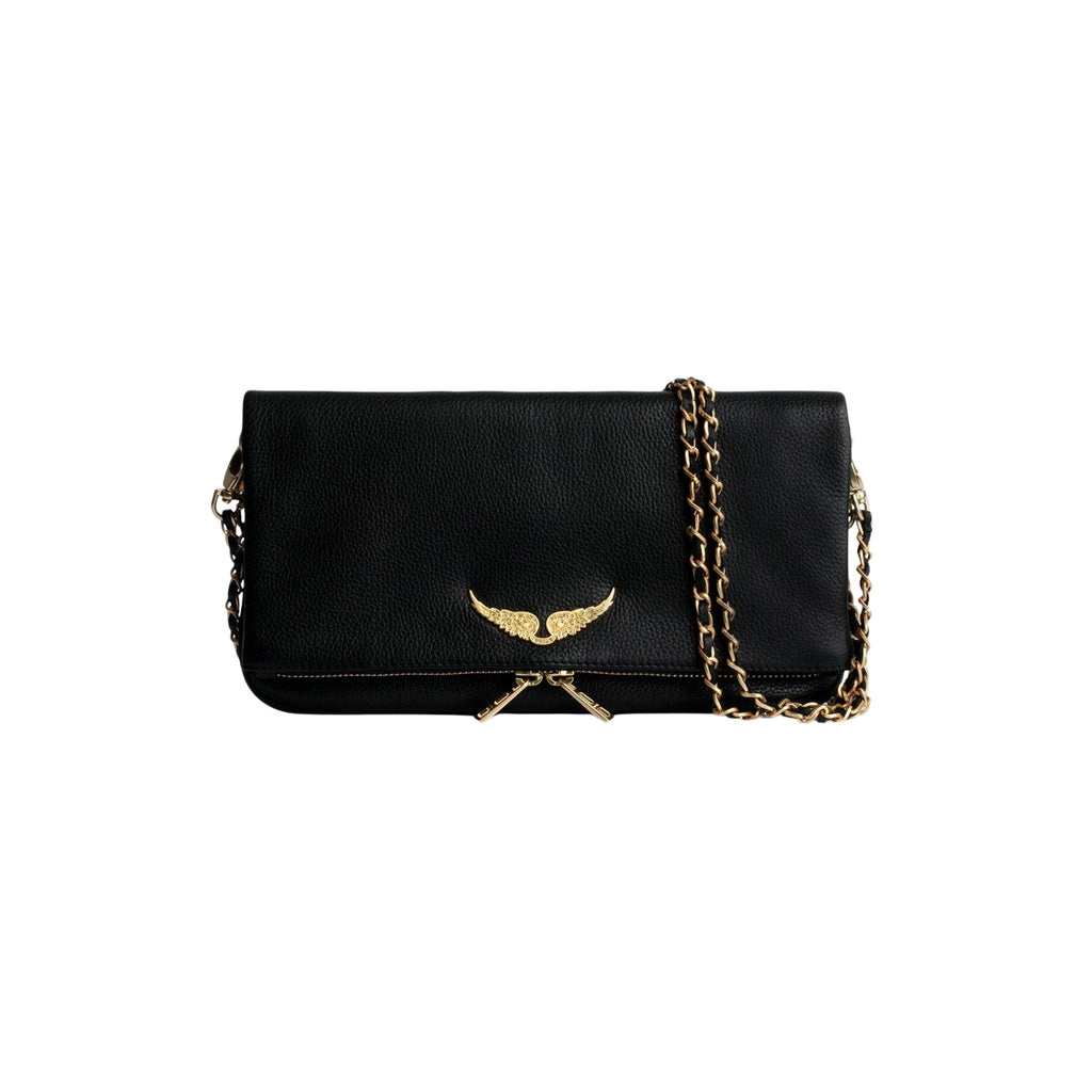 Zadig & Voltaire Rock Clutch in black leather with gold chains