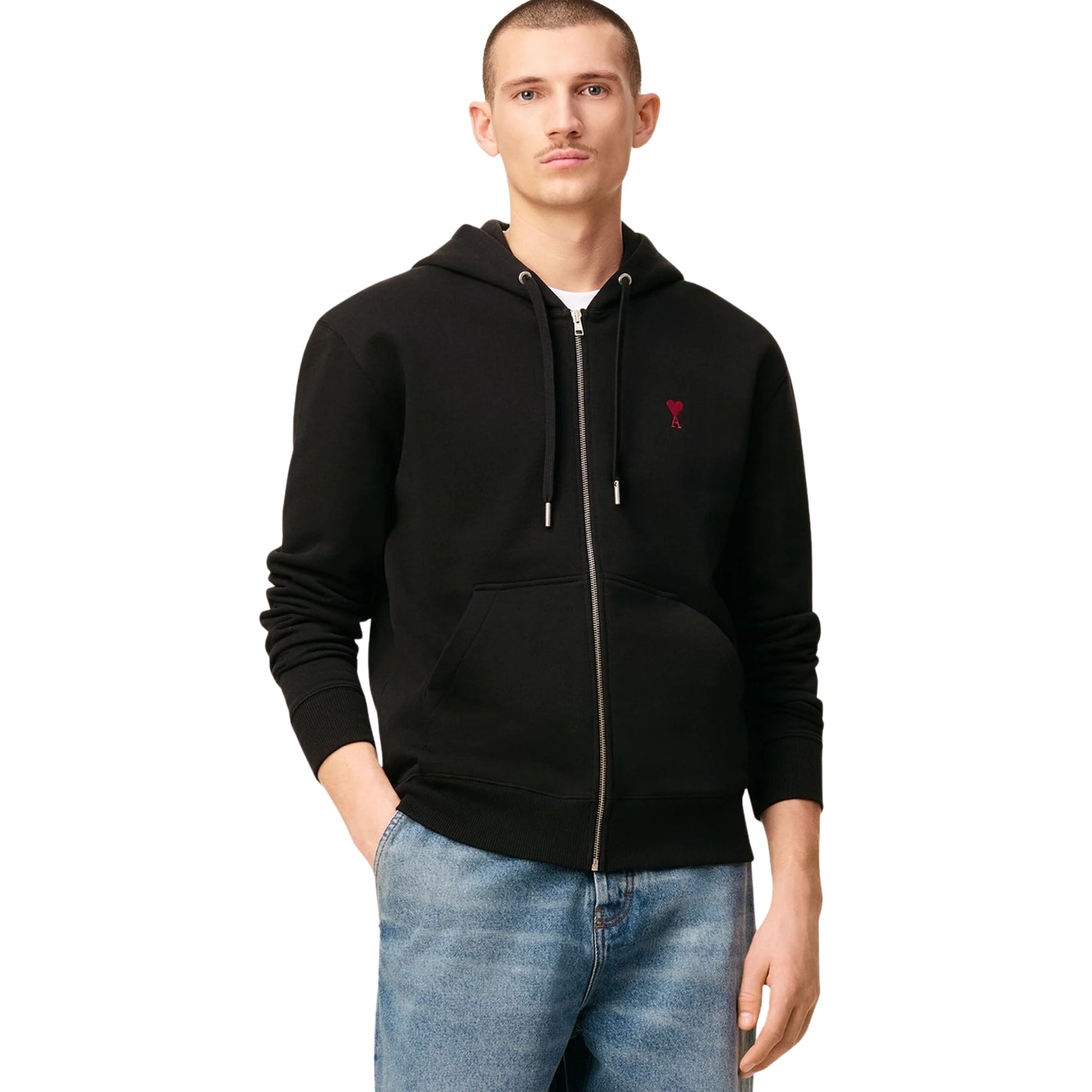 Ami Paris Zipped Cotton Jacket in black – detail view