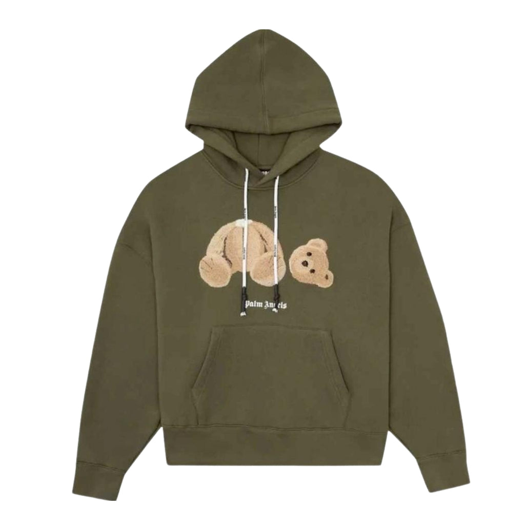 Bear Hoodie in olive green with crystal embellishment