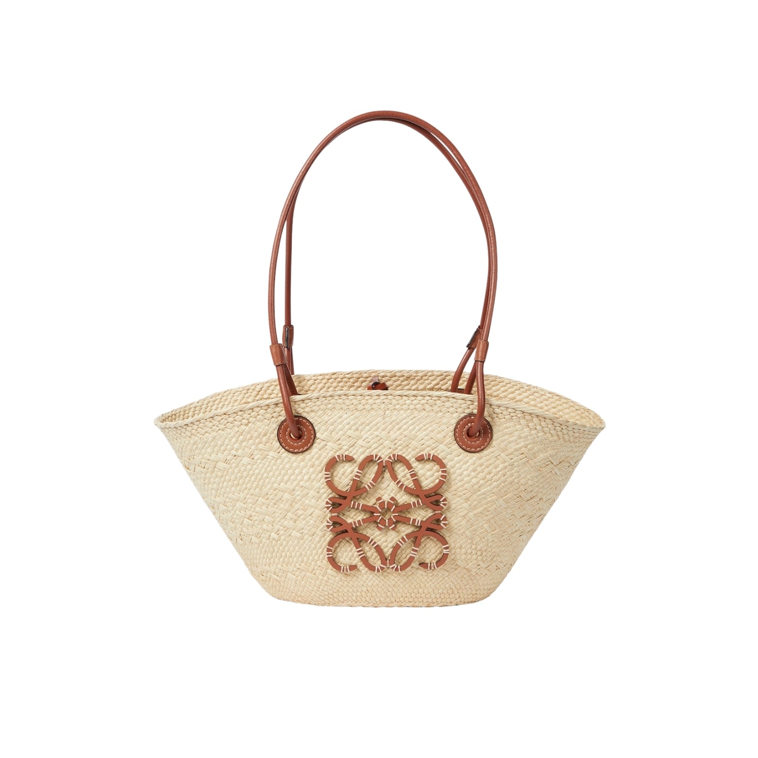 Paula's Ibiza Anagram Small Basket Bag in raffia and leather