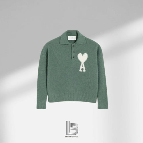 Ami Paris De Coeur Knit long-sleeved polo shirt