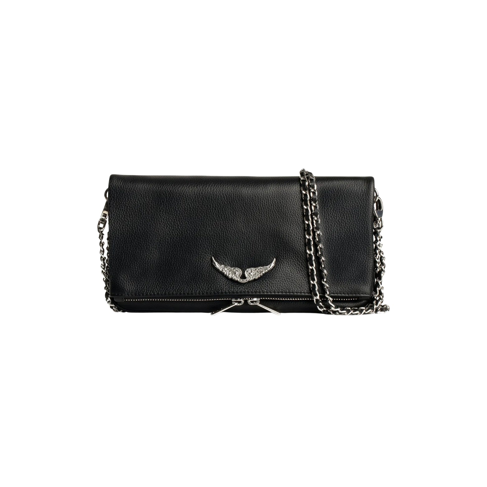Zadig & Voltaire Rock Clutch in black leather with silver chains