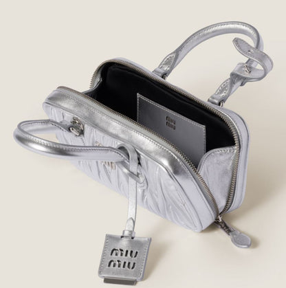 Miu Miu Arcadie matelassé nappa silver leather mini-bag